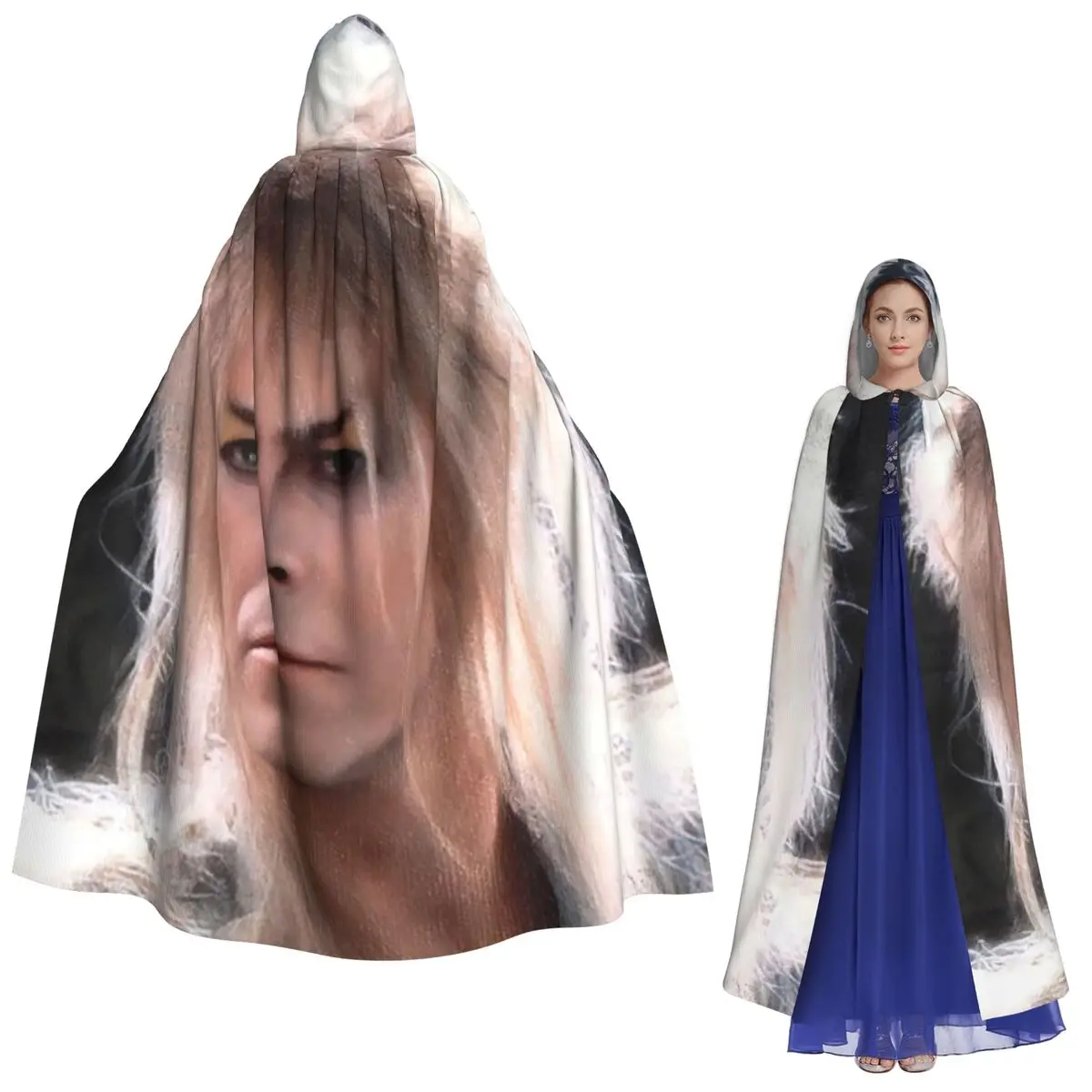 Jareth el rey de los gobín cayendo en el laberinto capa larga con capucha disfraz Medieval de bruja capa de Cosplay Halloween vampiro adulto