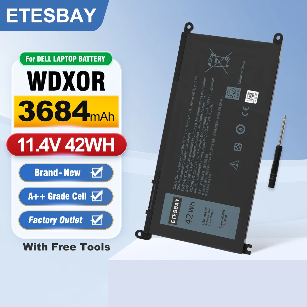 ETESBAY WDX0R WDXOR Laptop Battery For DELL Inspiron 13 5368 5378 7368 14 7460 7472 5468 15 5538 5567 5568 7560 7570 11.4V 42WH