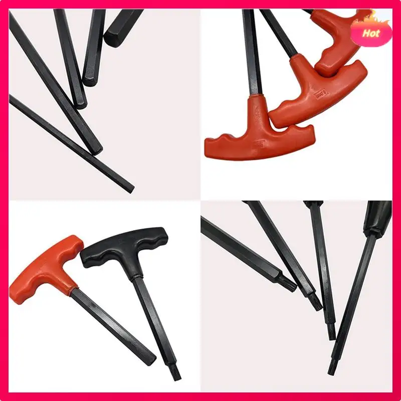

10 Piece Allen Key Set Hex Wrenches Sets T-Handle With Flat Head T-Shaped Red Handle H2-H10 Wrench Blackened Iron Frame