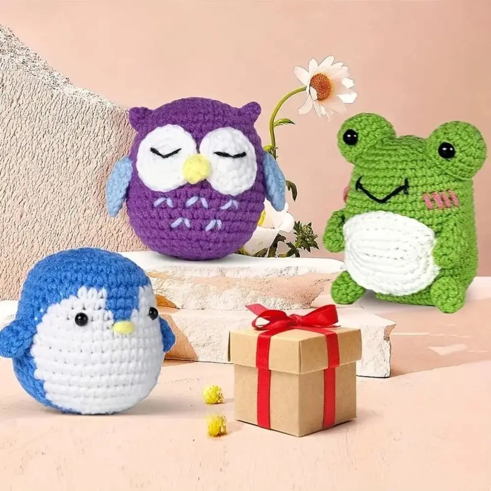 3Pcs Beginner Crochet Starter Kit Owl Handmade DIY Crochet Animal Kit Penguin Frog Crocheting Knitting Kit for Adults And Kids