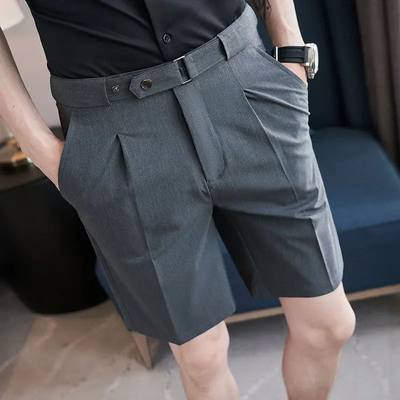 Comfortable Elastic Waist Cargo Shorts Straight Simplicity Handsome Button Pockets Solid Zipper Fashion Casual Men\'s Clothing