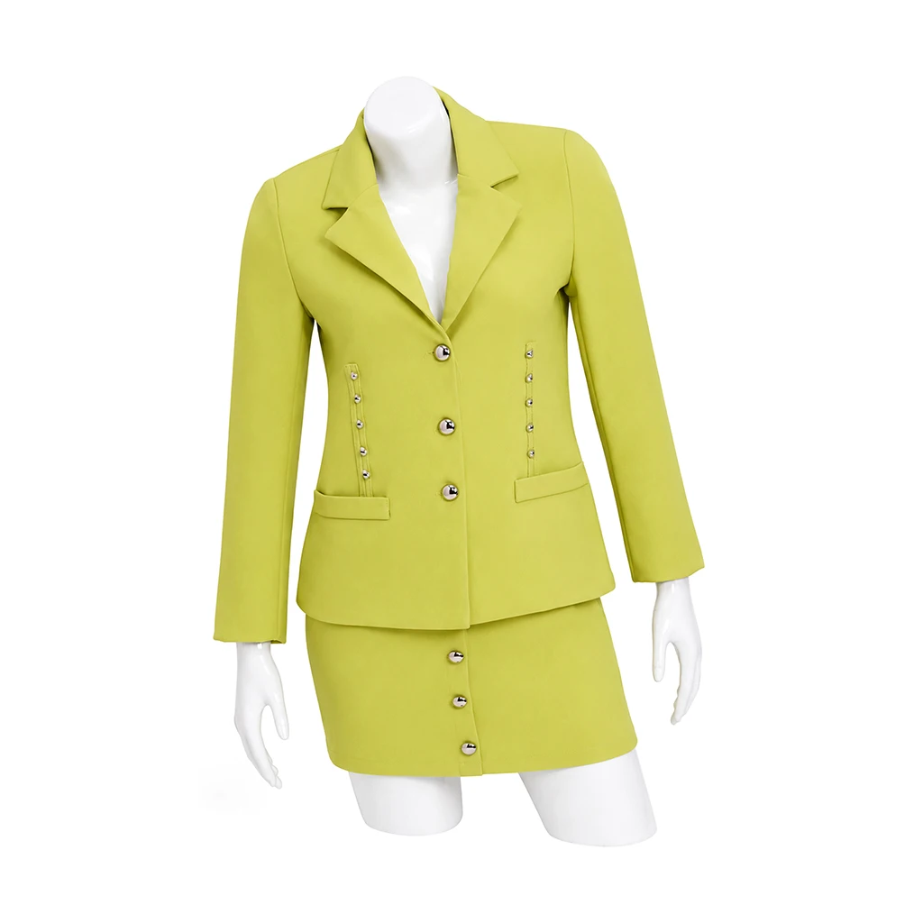 Costume de journaliste Gale Weathers, ensemble de robe verte en 2 pièces pour femmes, blazer à manches longues, jupe crayon, tenue d'halloween