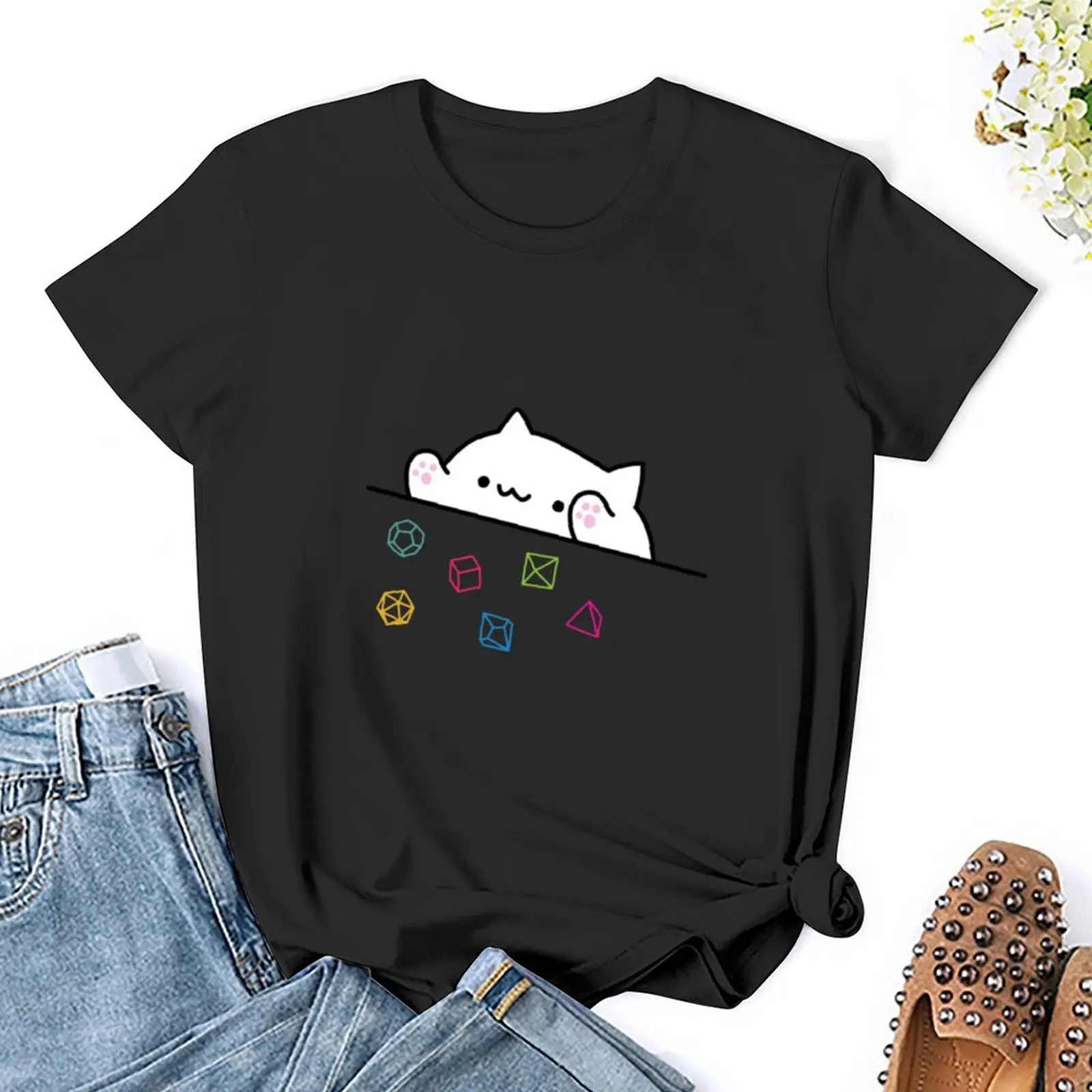 Dice Cat DnD T-Shirt funny summer clothes Women t shirt