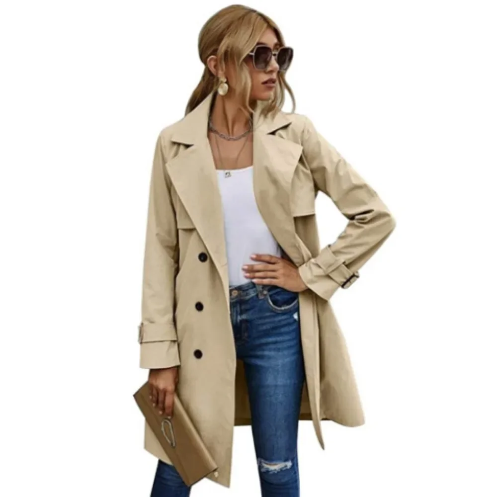 Trench casual solido da donna sciolto casual autunno inverno eleganti giacche a maniche lunghe ufficio signora streetwear quotidiano