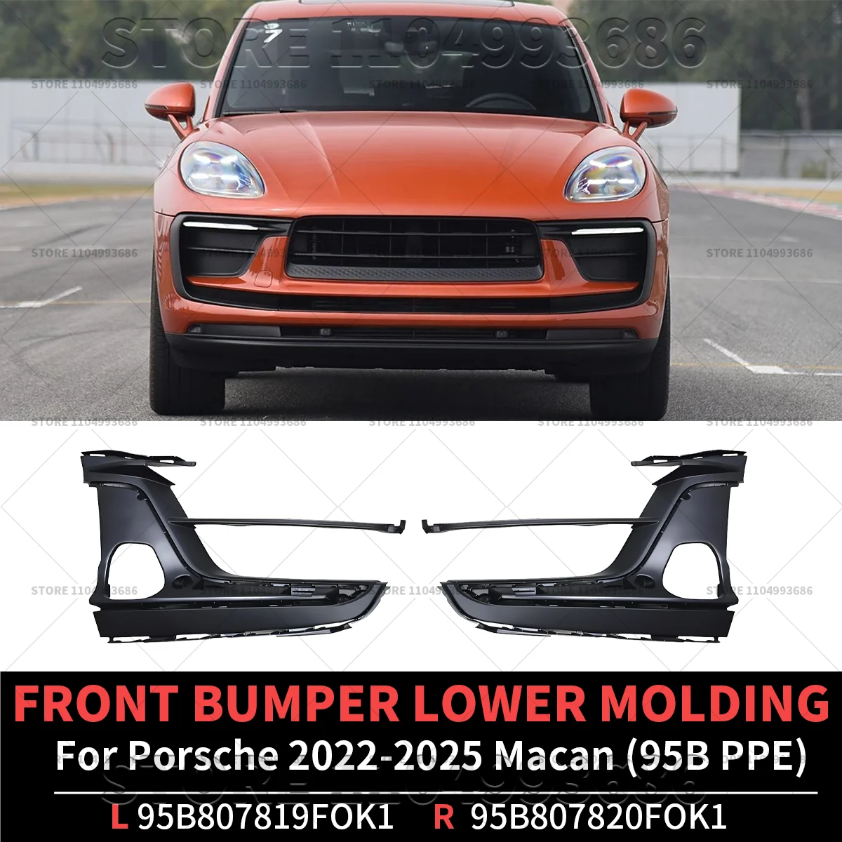 For 2022 2023 2024 2025 Porsche Macan (95B PPE) Front Bumper Lower Molding OEM 95B807819FOK1 95B807820FOK1 95B807819F 95B807820F
