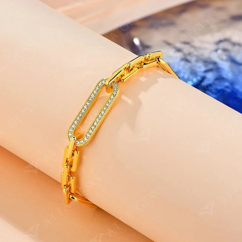 Attagems New 100% 925 Sterling Silver Moissanite Bracelet Gold Bracelets for Women Christmas Fine Jewelry Gift Free for Shipping