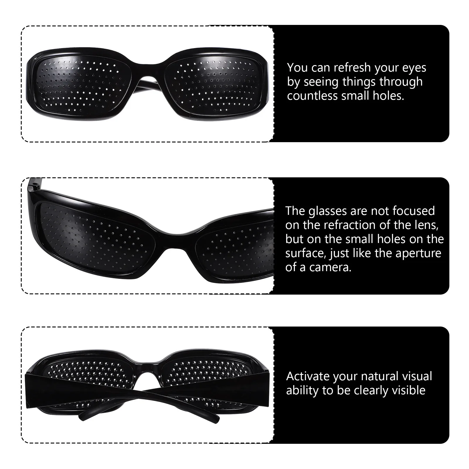 

Anti-Fatigue Pinhole Glasses Black Frame Lightweight Resin Pc Eye Care Visual Exercise Glasses for Sight Protection