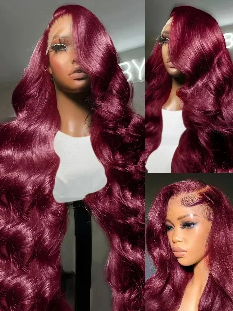 

13X4 13X6 99J Burgundy Lace Front Human Hair Wig Body Wave Red Wine Colored Wigs Lace Frontal Wigs on Sale Clearance Brazilian