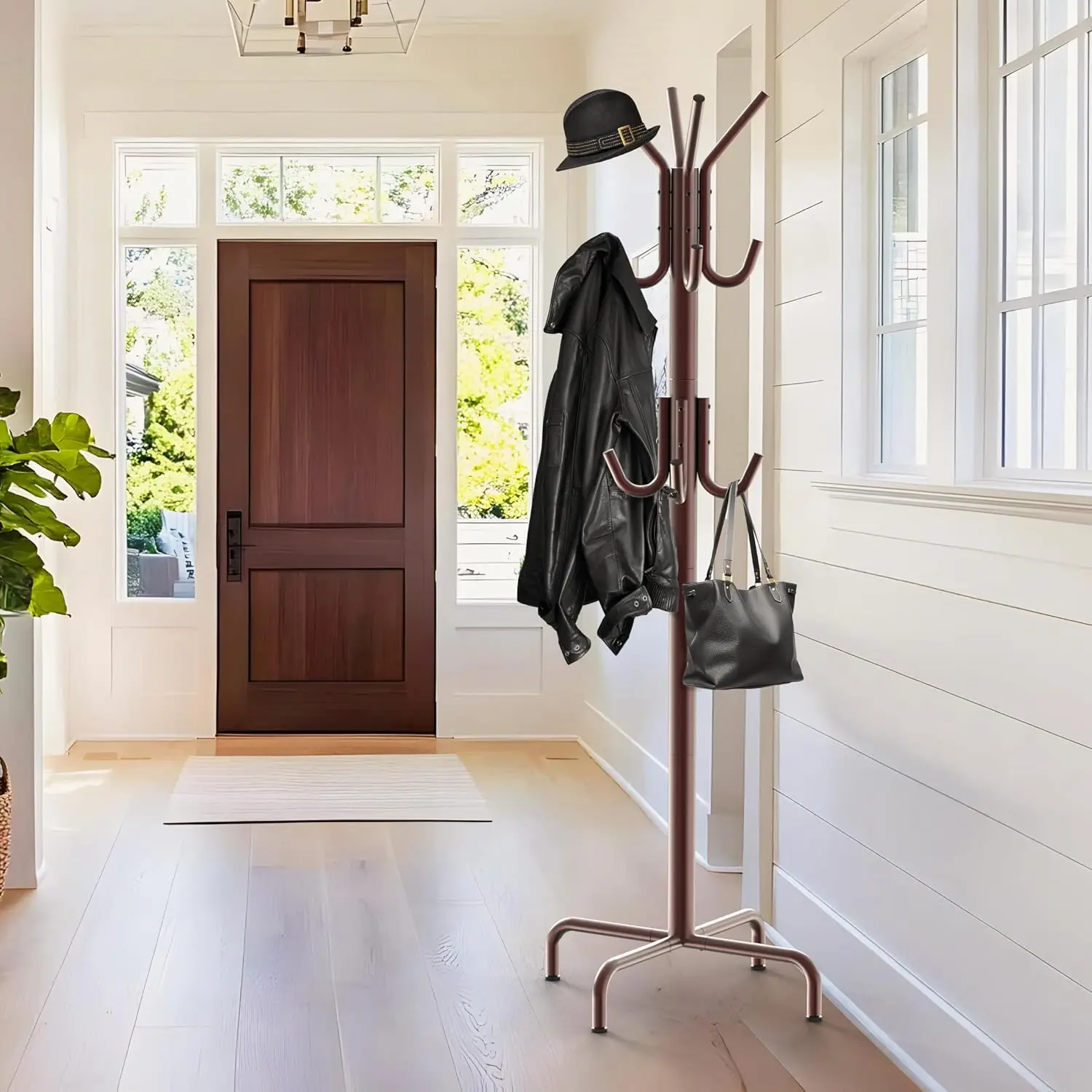 

Coat Rack FreestandingTree with Umbrella Holder Metal Coat Rack Stand with 12 Hooks Modern Standing Coat Hanger Stand Hal