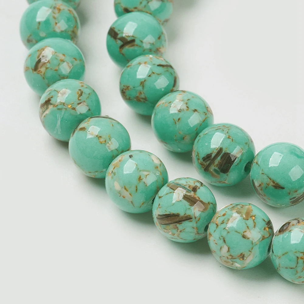 5Strand 12mm Sea Shell and Synthetic Turquoise Assembled Beads Strands, Round, Medium Turquoise, about 33pcs/strand