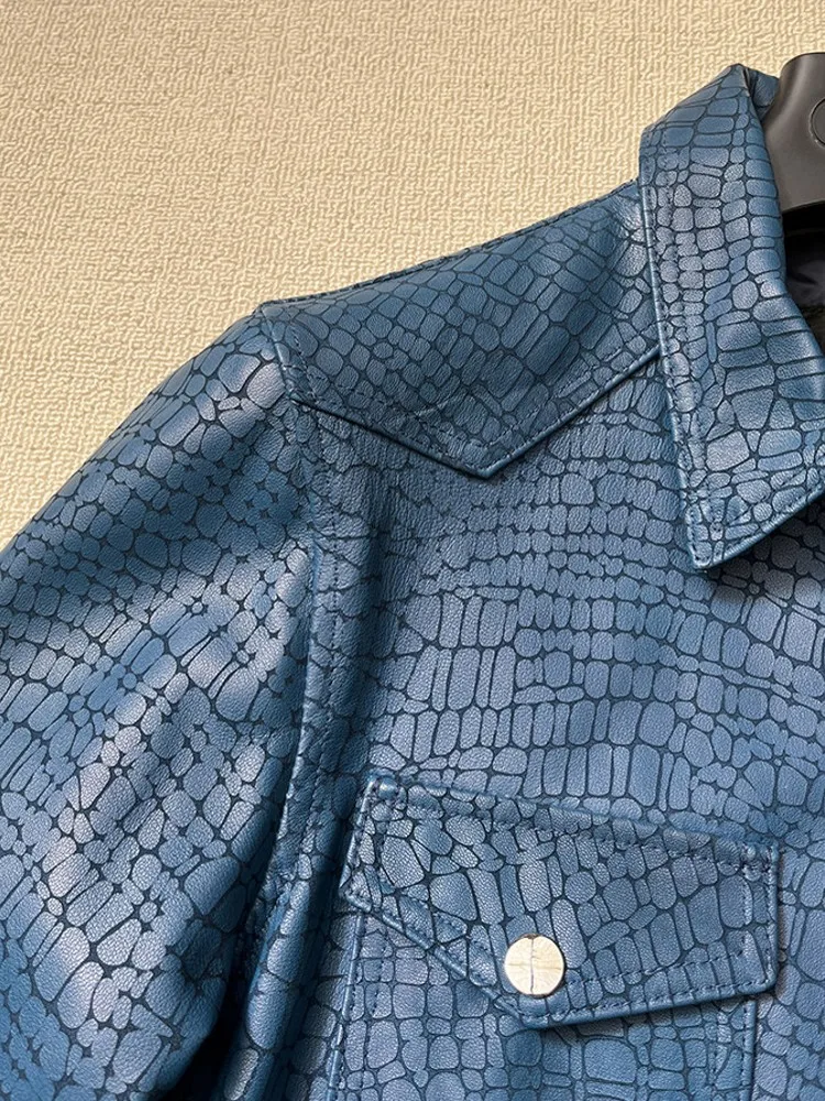 Men Spring Crocodile Pattern Real Sheepskin Genuine Leather Jacket Business Work Casual Single Breasted Natural Leather Coat 5XL view 6