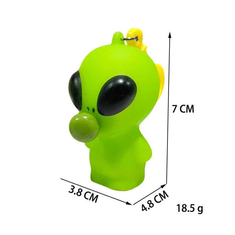 2Pcs Novelty Simulation Alien Squeeze Spit Bubble Toy Keychain Pendant Children's Decompression Toys Pinch Music Fidget Toys