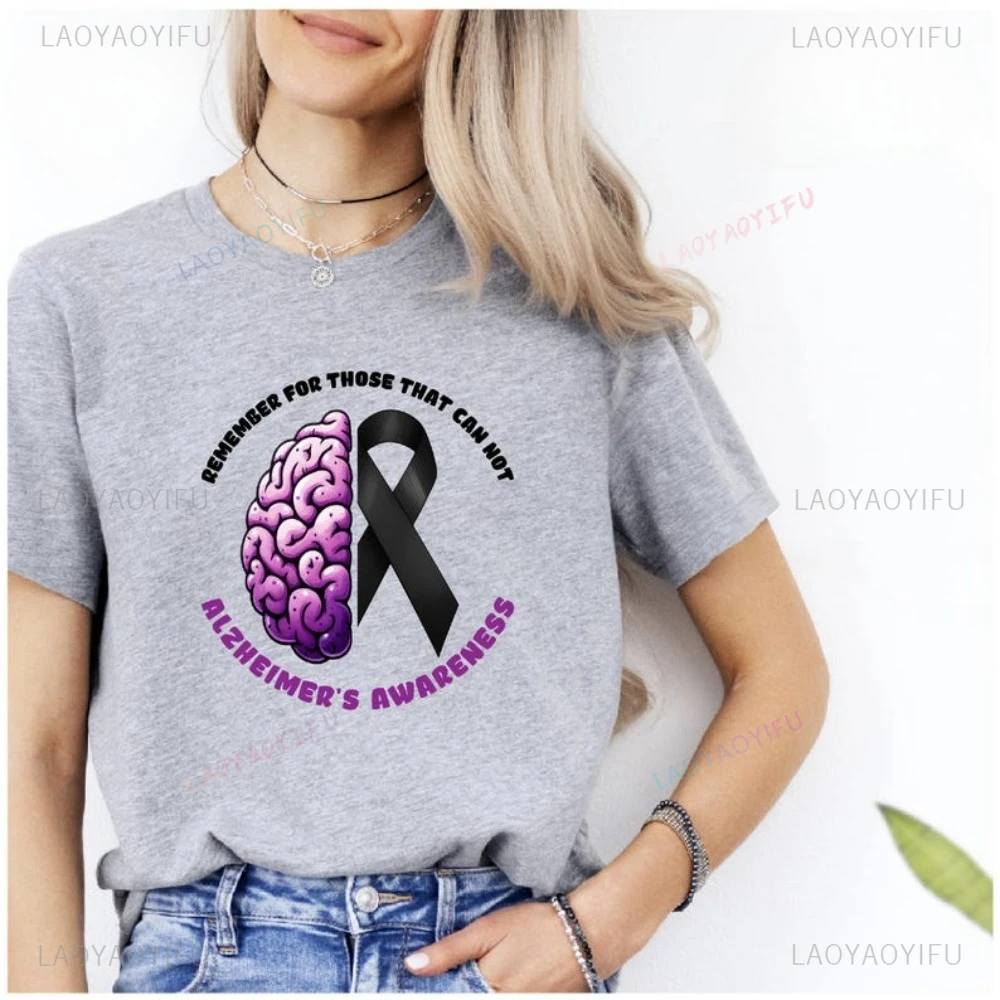 Alzheimer's Awareness Black Ribbon Dementia Support T-Shirt Casual Fashion Loose Harajuku Man Streetwear Hip Hop Women T Shirt