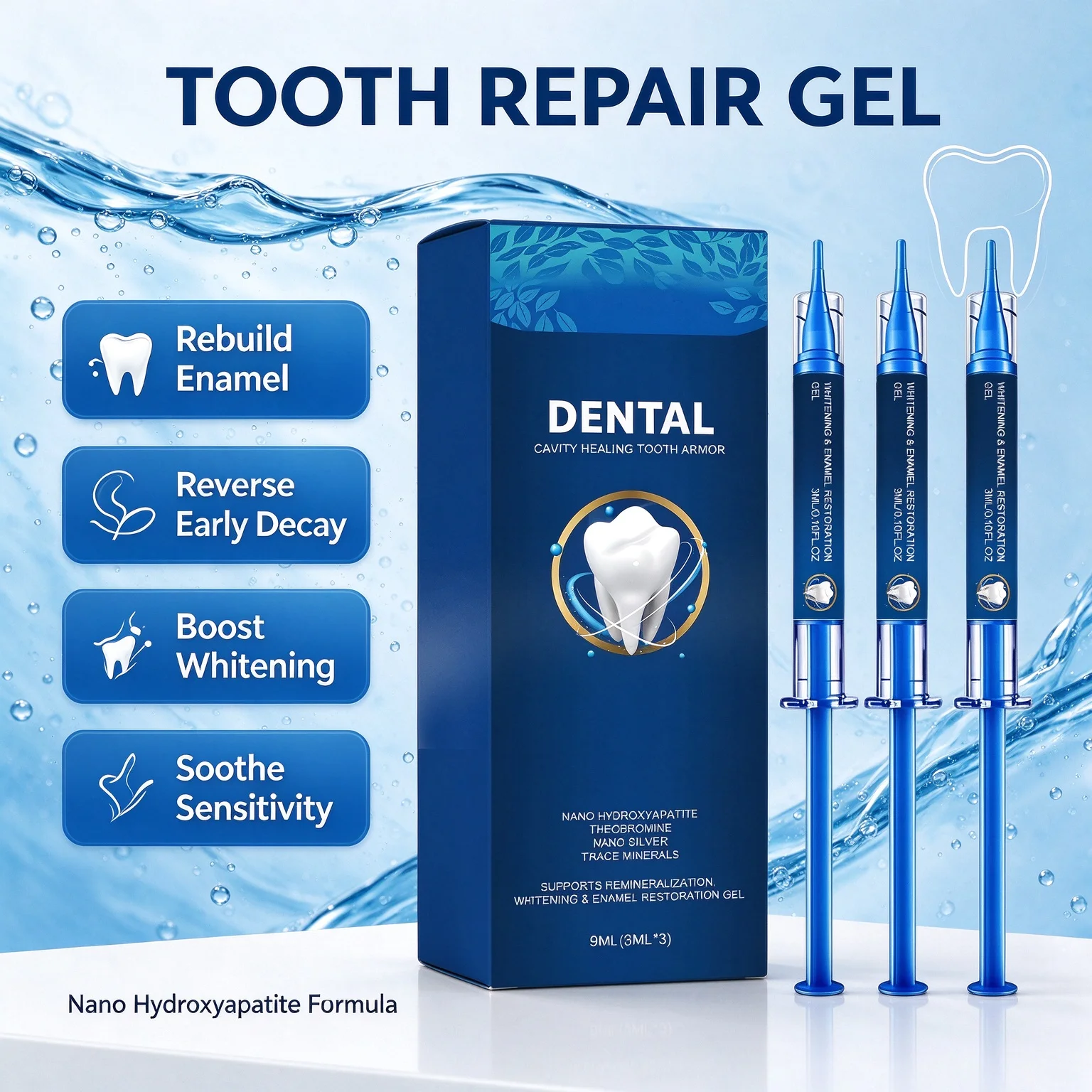 3Pcs Gum Care Repair Gel Hydroxyapatite Relieve Gingival Discomfort Mint Oral Care Serum 9ml(3ml*3)
