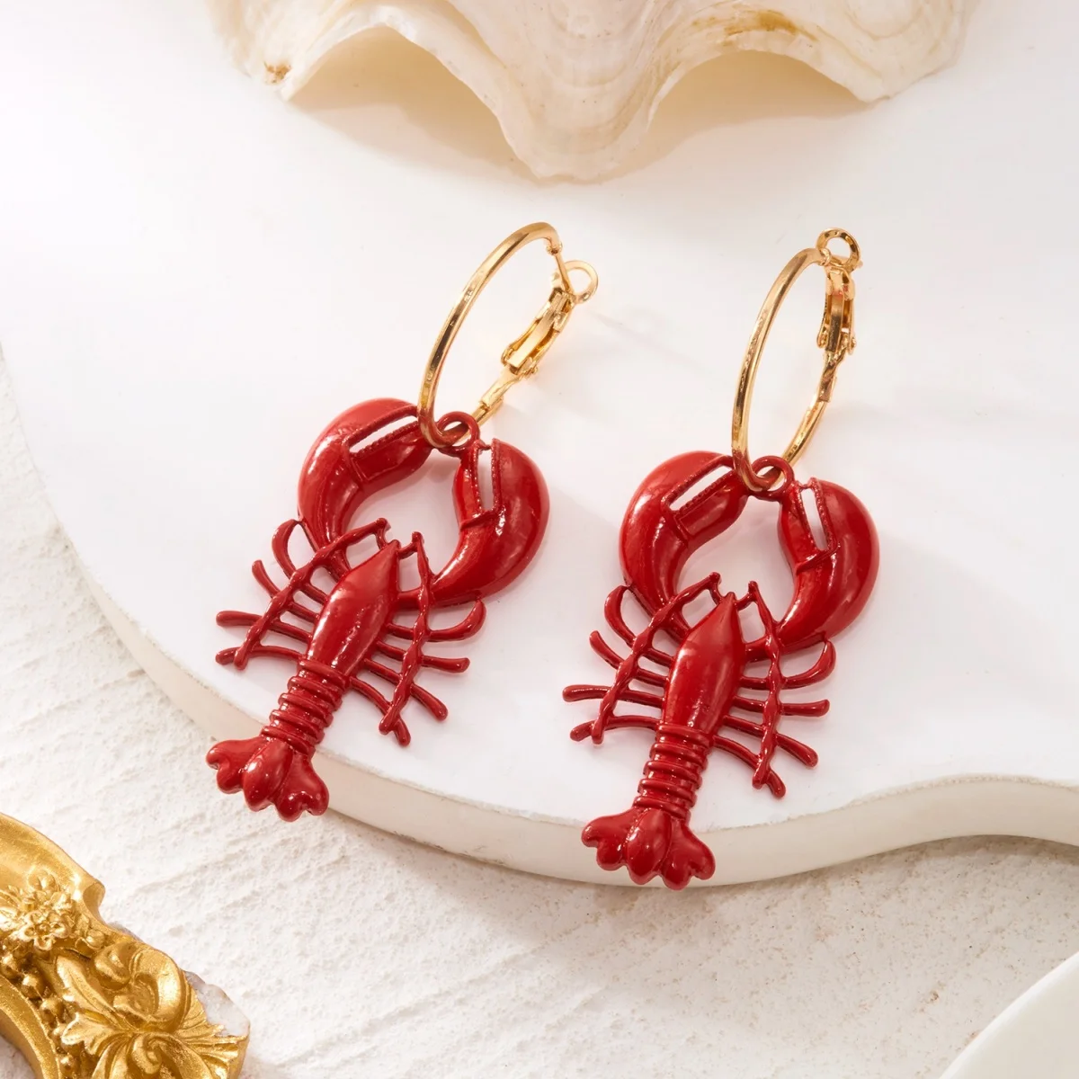 Kreative, übertriebene rote Strass-Hummer-Ohrhänger für Damen und Herren, glänzende, modische Meerestier-Sommerohrringe, Partyschmuck – Detail 28