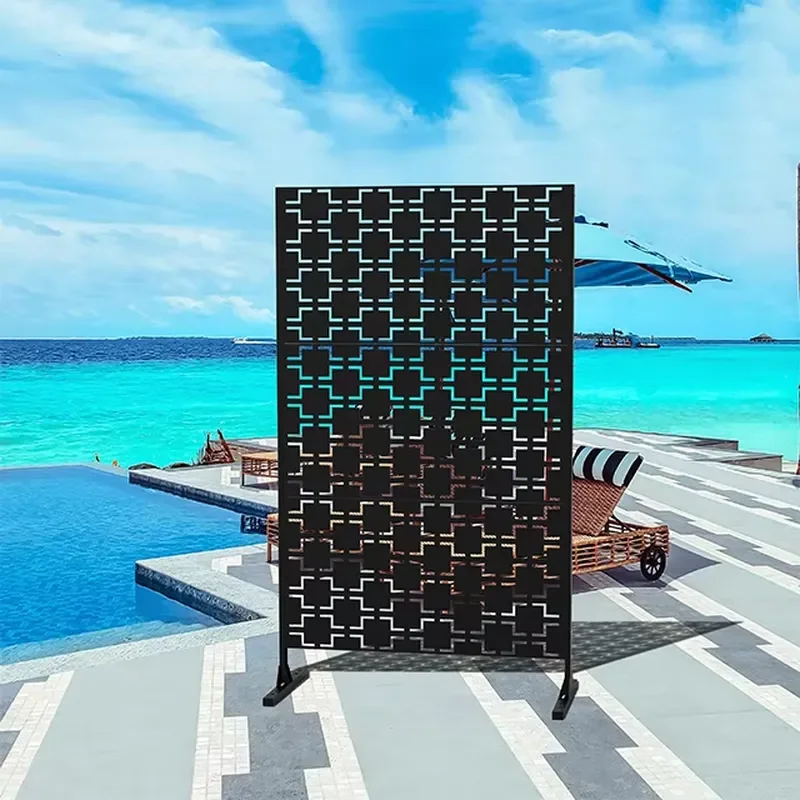 Modern Outdoor Cut Privacy Screen, Freestanding Metal Screen Outdoor Design, Ideal for Business Complexes and