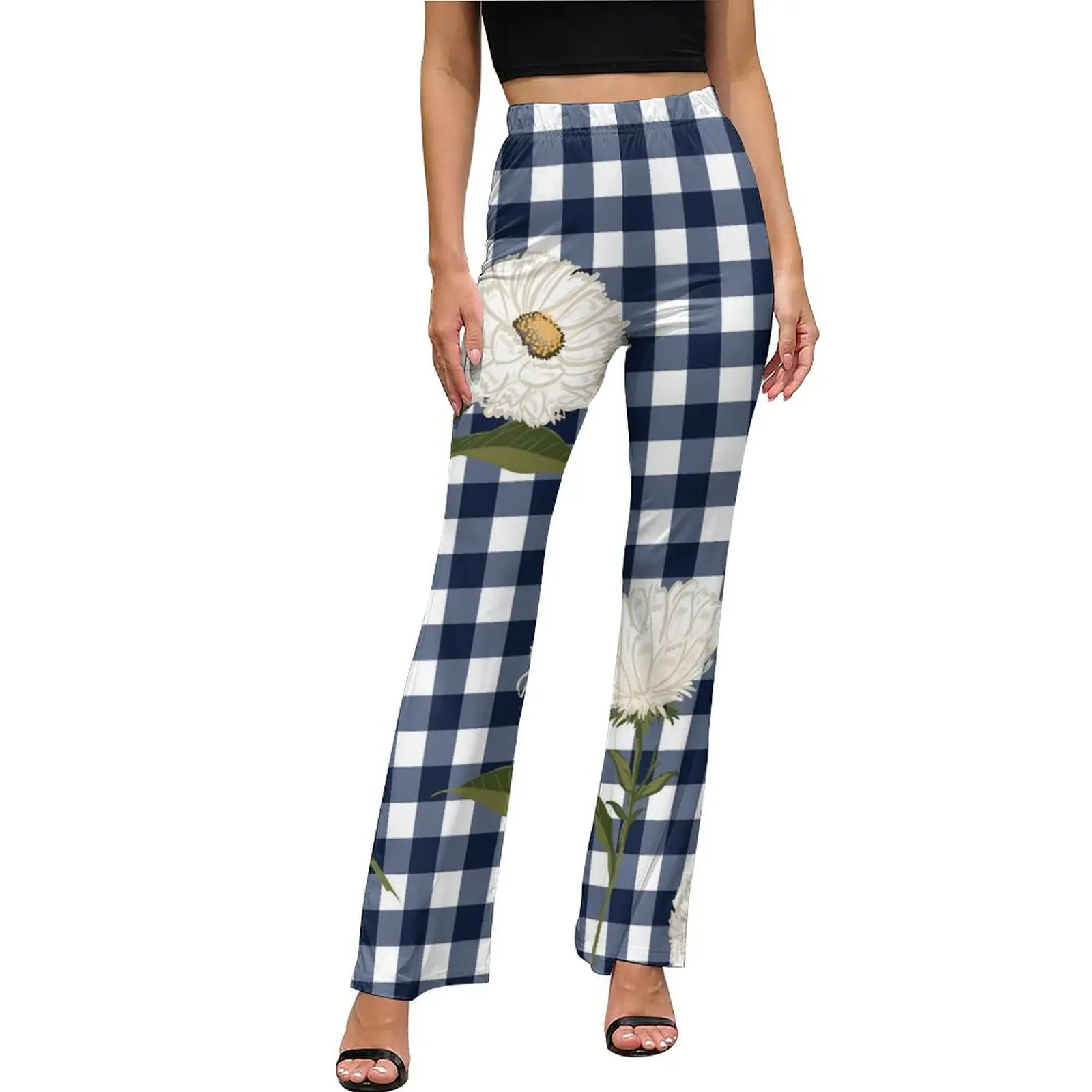 

Vintage Plaid Pants Ditsy Floral Elastic Waist Home Flared Trousers Summer Graphic Streetwear Pants Birthday Gift