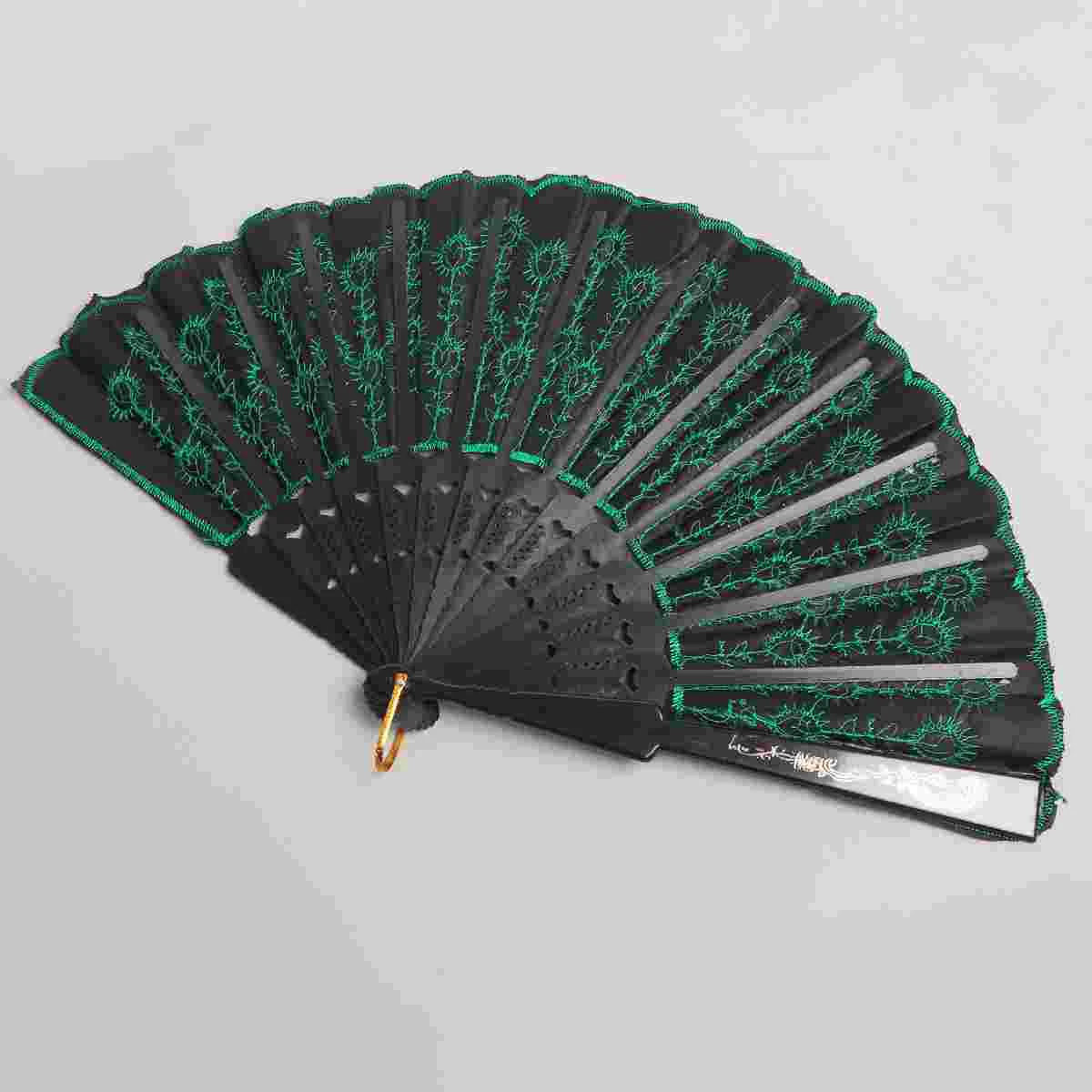 

Beautiful Pattern Style Women Lady's Silk Hand Fan with Green Sequins Women hand fan Handheld