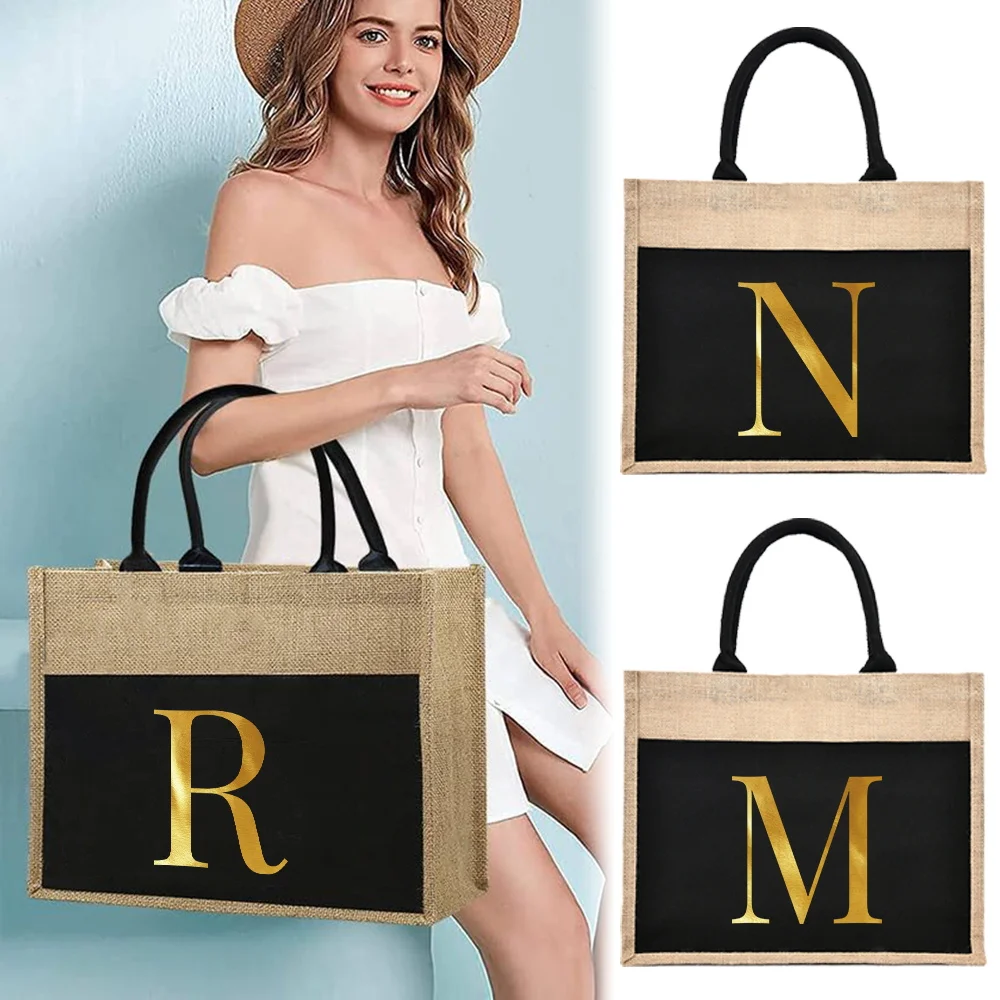 

Shopper Bag Retro Coarse Linen Cloth Bag Linen Gift Bag Handheld Letter Series Multiple Styles Summer Beach Shoulder Bags