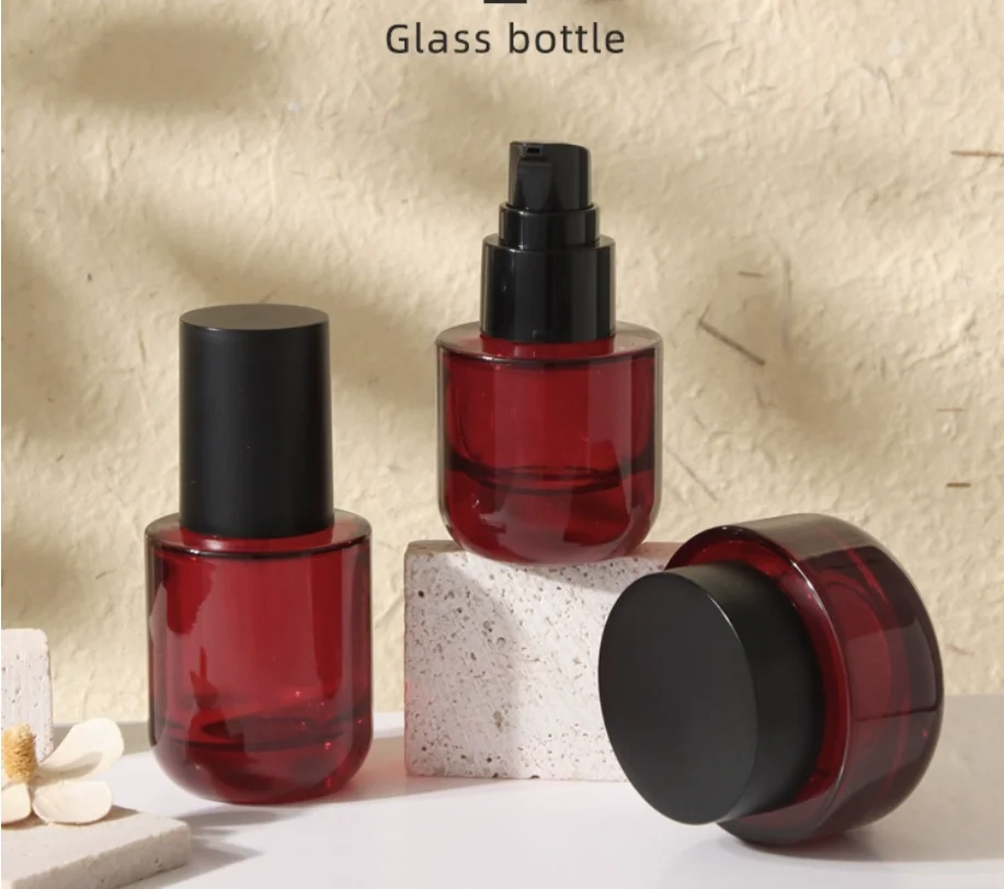 30 ml-120 ml witte glazen fles zwarte pomp serum/lotion/emulsie/foundation/essentie toilet toner water huidverzorging cosmetische verpakking