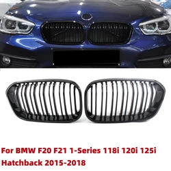 BMW F20 F21 1 시리즈 118i 120i 125i 해치백 2015-2018 광택 블랙 더블 라인 그릴 용 앞 범퍼 신장 레이싱 그릴
