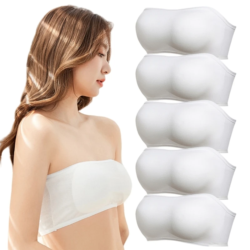 1/5Pcs Breathable Disposable Bra Underwear for Women Cotton Padded Wireless Bandeau Tube Top for Yoga Travel and Outdoor