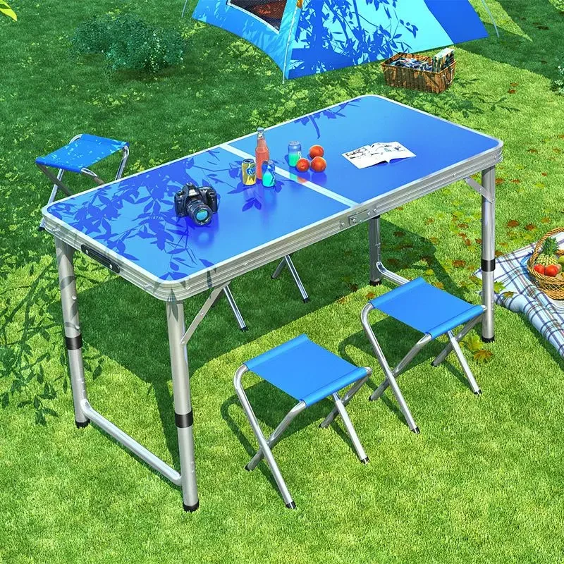 3‑Level Height‑Adjustable Folding Table & 4‑Chairs Set Portable for Camping Picnic Street Vending Commercial Outdoor Activities