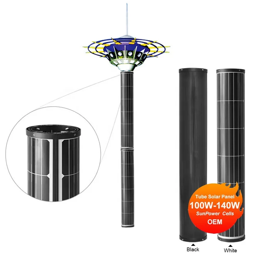 Competitive Price All Black Monocrystalline Tube Solar Panels SunPower 100W Cylindrical Solar Panel for Solar Light Pole CCTV