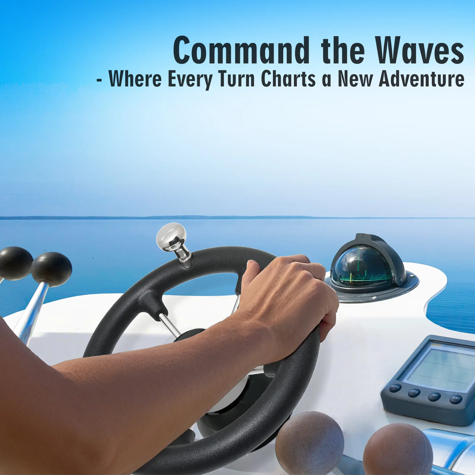 Afbeelding 7: Marine 11-inch roestvrijstalen 5-spaaks destroyer-stuurwiel met zwart schuim en knop voor jachtbootaccessoires