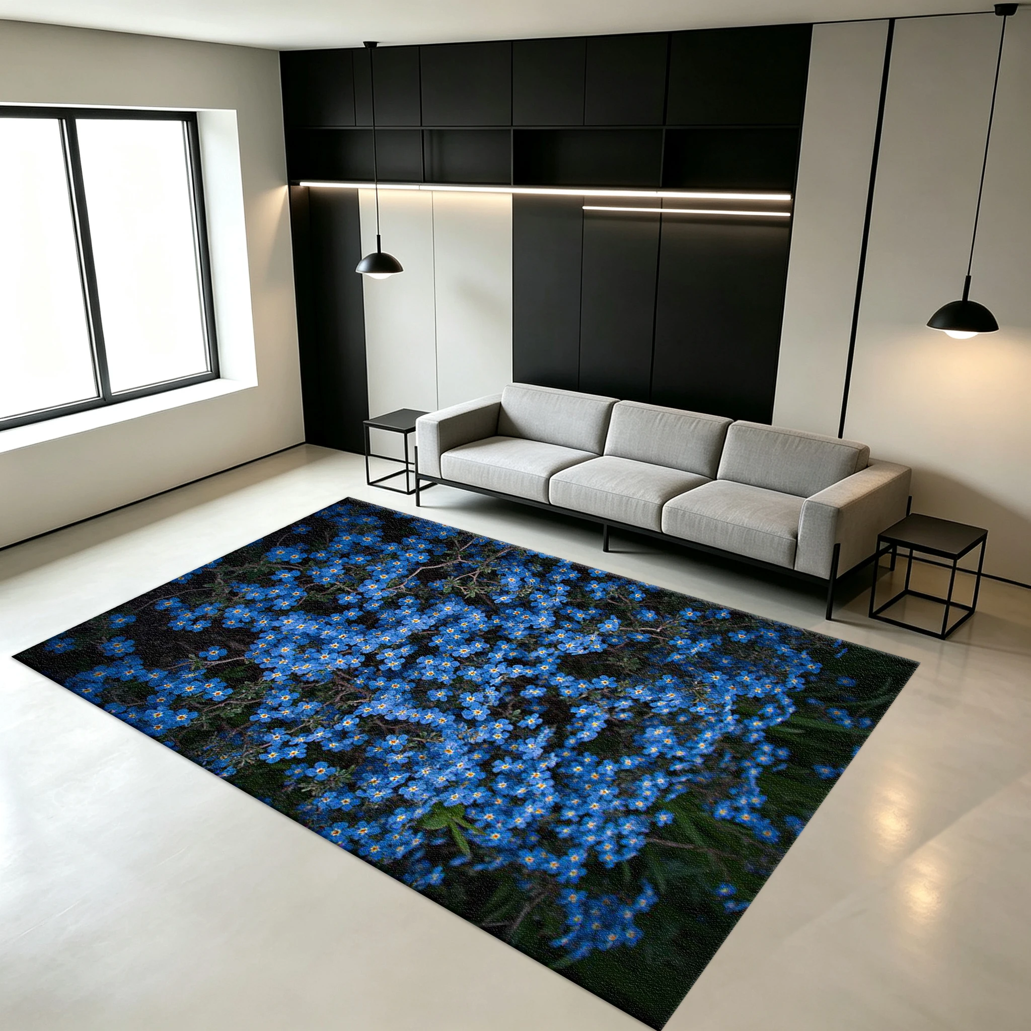 Blue Forget-Me-Not Wildflower Carpet Natural Floral Non-Slip Floor Mat