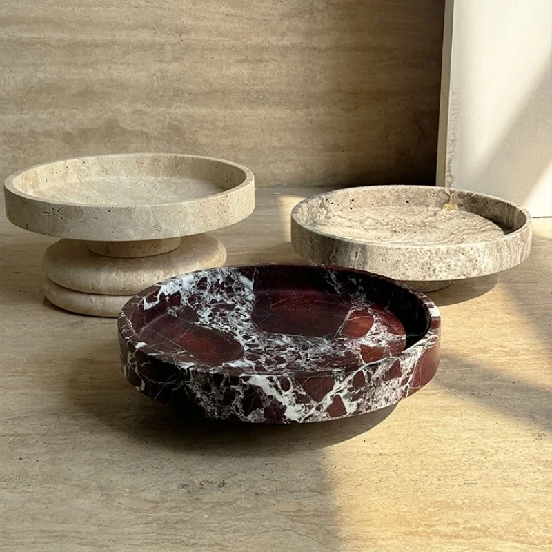 

Light luxury natural marble tall fruit tray design decoration creative home hotel desktop storage tray decoration