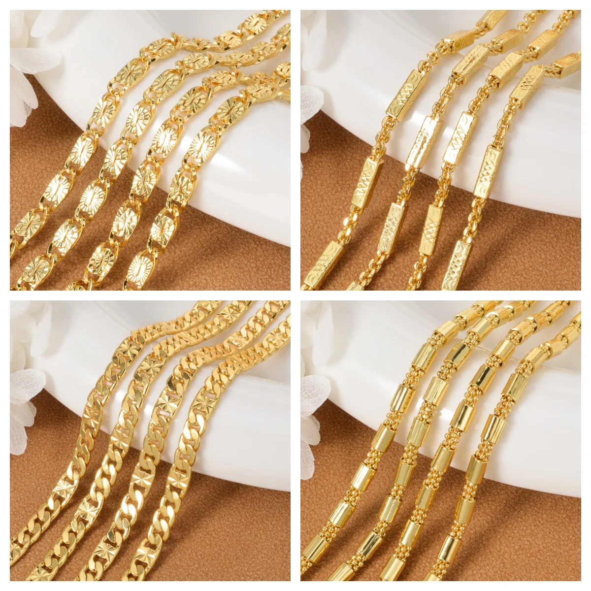 

Vintage Style Gold Plated Copper Chain Necklace for Men Women Hip Hop Cuban Link Pendant Choker Collar Jewelry Gift