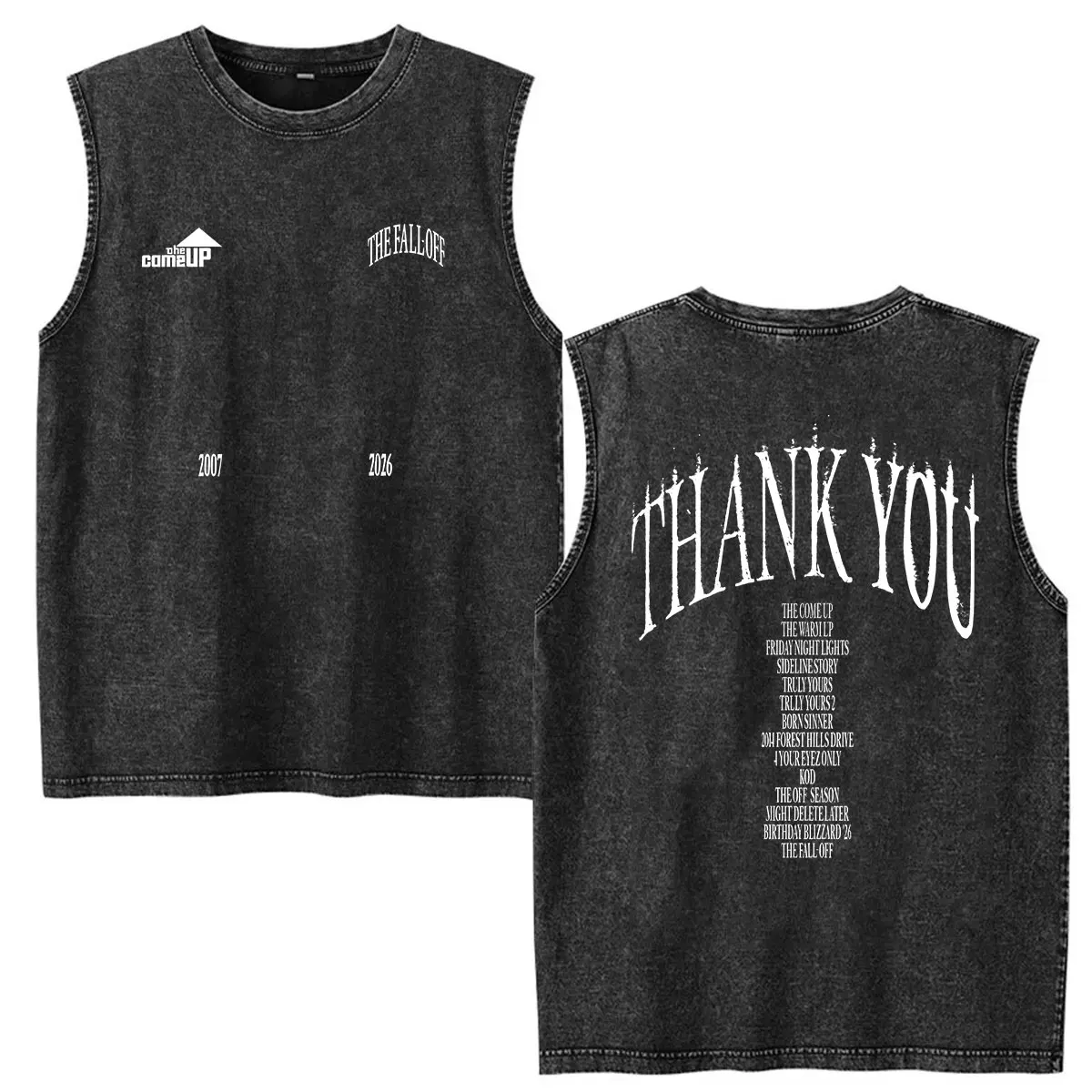 J.Cole The Fall Off Tour 2026 Washed Vest T Shirts Men's Retro Oversized Cotton T-shirt Hip Hop Gothic Fashion Tshirt Streetwear