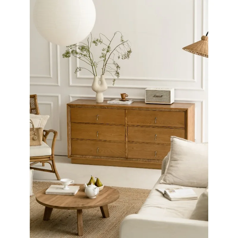 French retro solid wood chest six pumping living room storage cabinet Tuscan style bedroom bedside cabinet