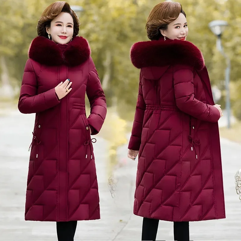 

Women Winter Jacket Long Parkas New Hooded Fur Collar Thick Down Cotton Jacket Middle Aged Female Outerwear Winter Coats 6XL 7XL