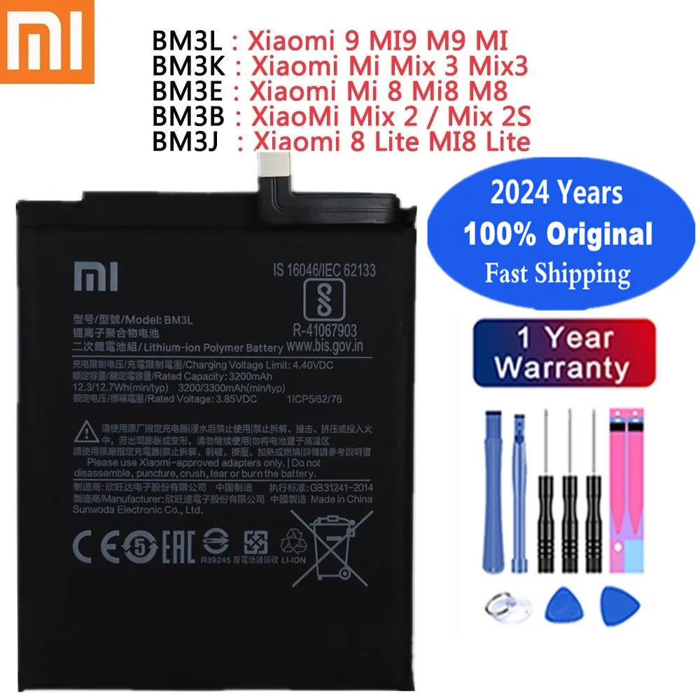 2024 Years Xiaomi Original Phone Battery for Xiaomi 9 MI9 Mi Mix 3 Mix3 Mi 8 Mi8 M8 Mix 2 Mix 2S 8 Lite MI8 Lite Phone Batteries