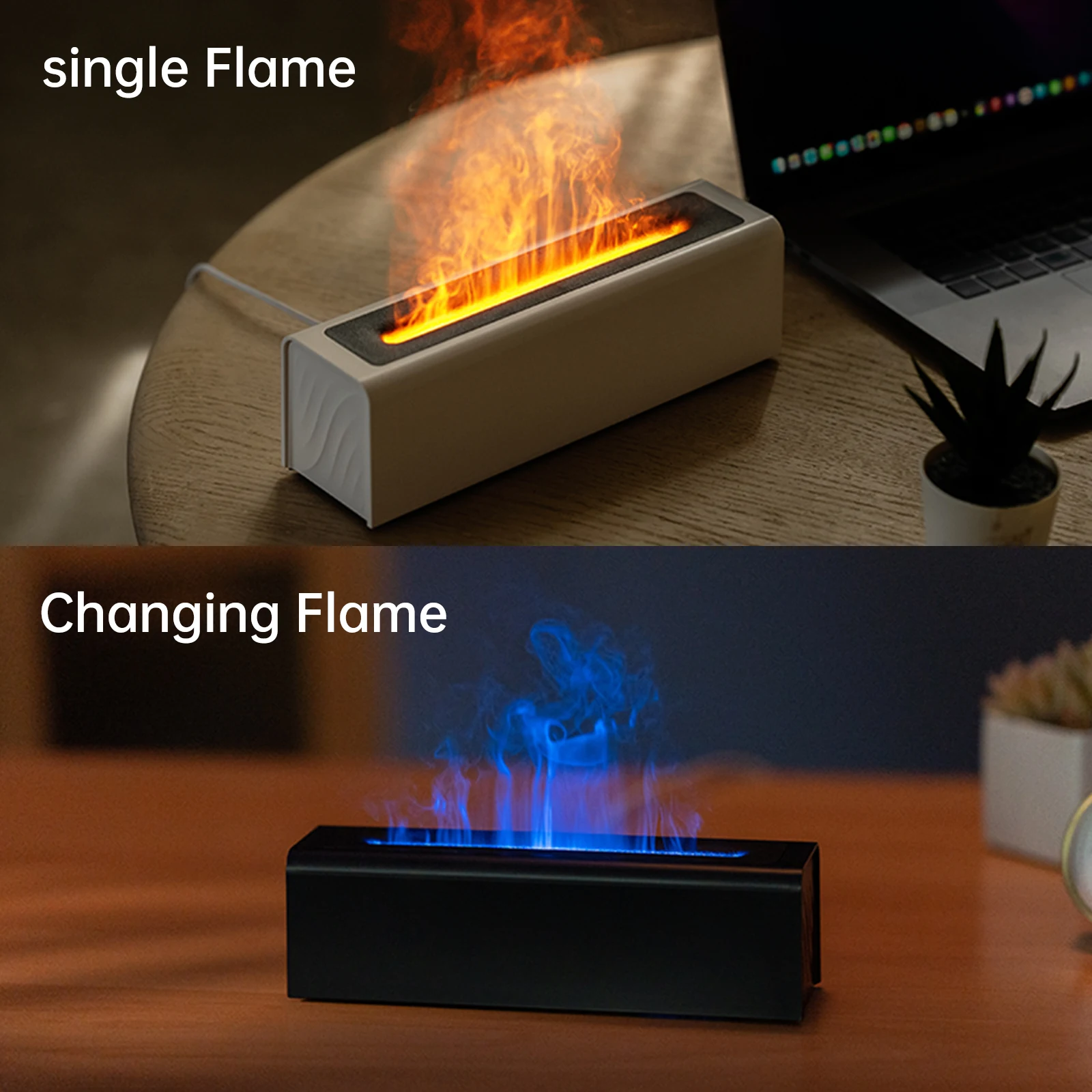 Vissko New RGB Flame Aroma diffusore umidificatore USB Desktop simulazione luce aromaterapia purificatore d\'aria per camera da letto con 7 colori