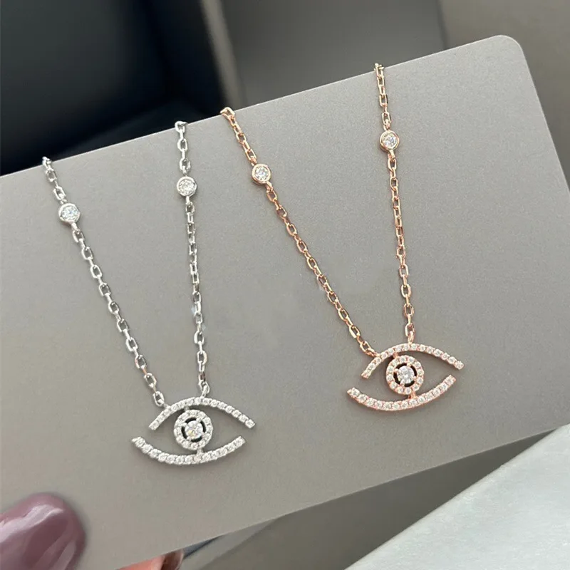 

S925Silver Light Luxury Soul Diamond-Studded Necklace Women's Glasses Devil's EyeinsCelebrity Celebrity Style Clavicle