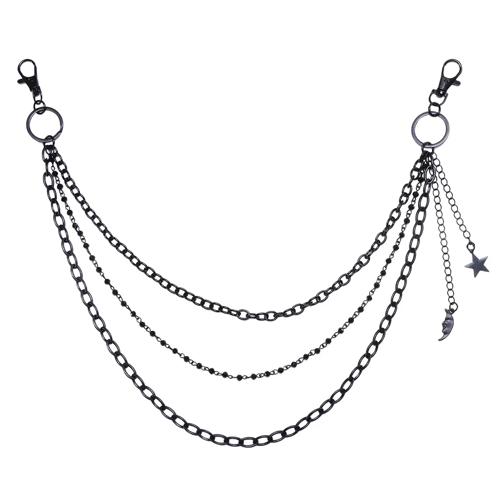 سلسلة شعبية للسراويل - قلادة نجمة وقمر عصرية متعددة الطبقات متعددة الطبقات للسراويل، سلسلة راقية للجينز #6