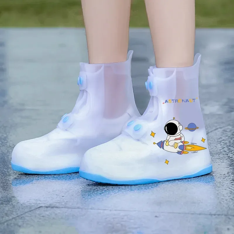 مجموعة واحدة من أغطية أحذية المطر للأطفال المقاومة للماء وغير قابلة للانزلاق، تصميم كرتوني وحيد القرن، كالوشات مطر صلبة من مادة PVC بسحاب #5