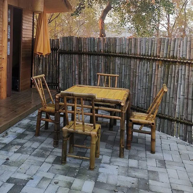 

Outdoor courtyard bamboo table, balcony agritainment table and chairs