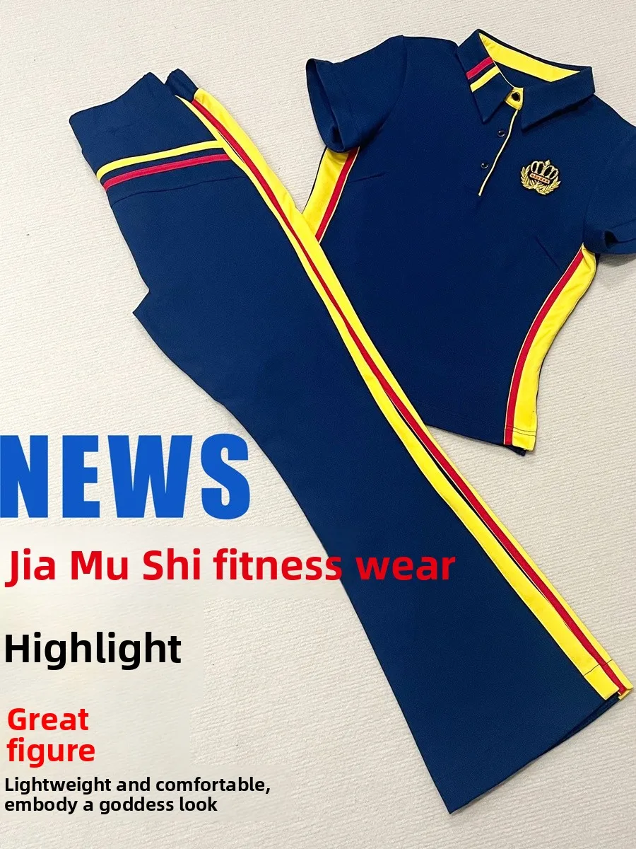 roman-cotton-short-sleeve-fitness-square-dance-sportswear-set-for-women-high-waist-loose-fit-pants-pure-color-performance-outfit