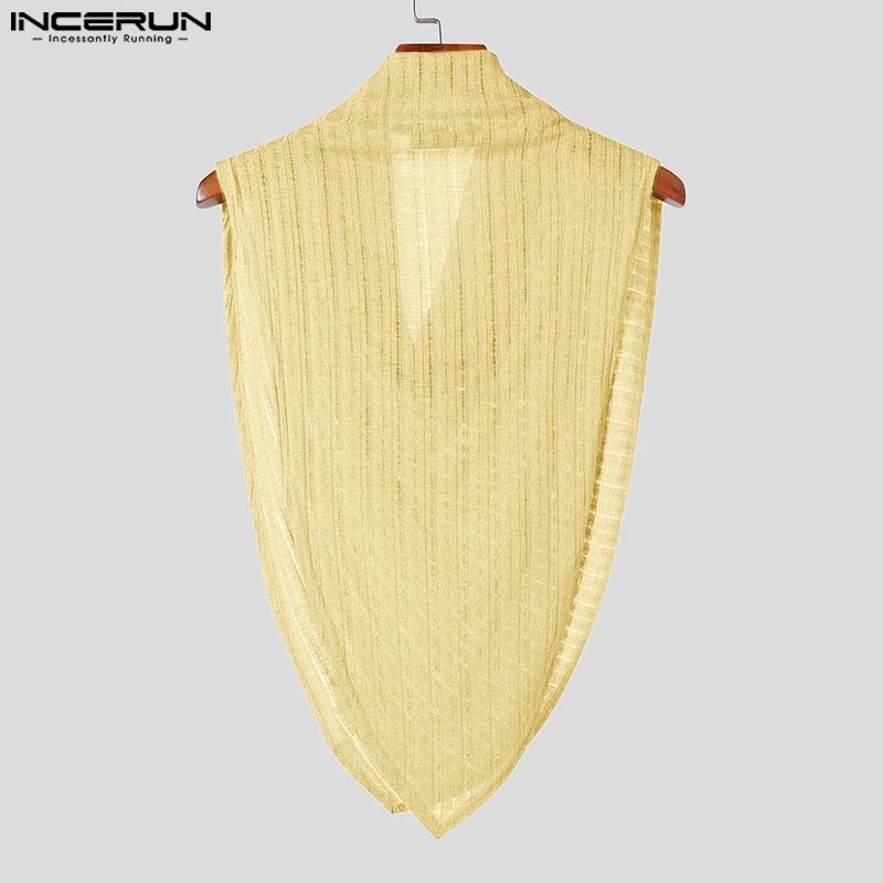 INCERUN Men Irregular Tank Tops Solid Color Turtleneck Sleeveless Transparent Vests Summer Streetwear 2024 Fashion Men Clothing