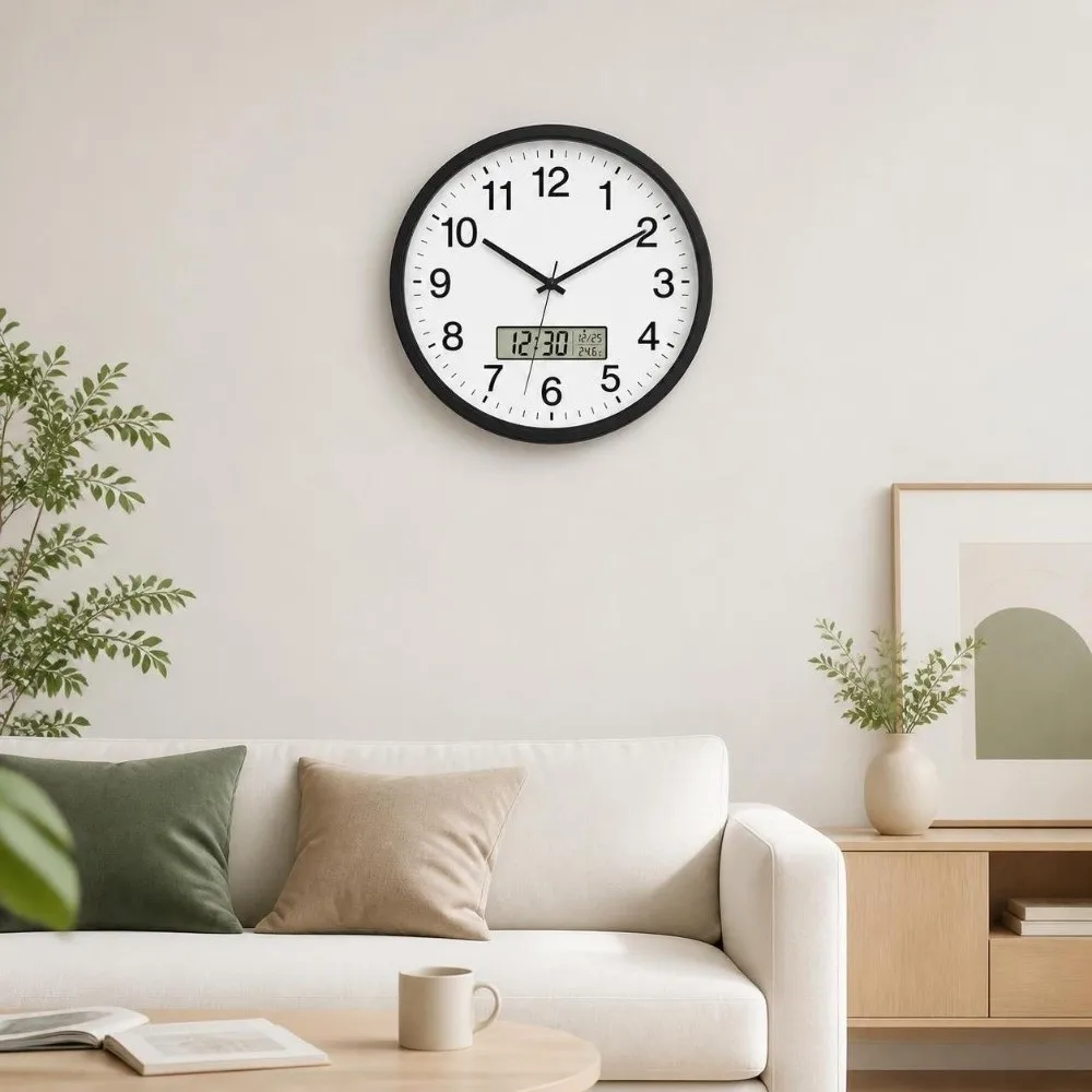 10 Inch Round Wall Clocks with Calendar Battery Operated Wall Mounted Clock Easy-to-read Accurate Numerals Hanging Clock