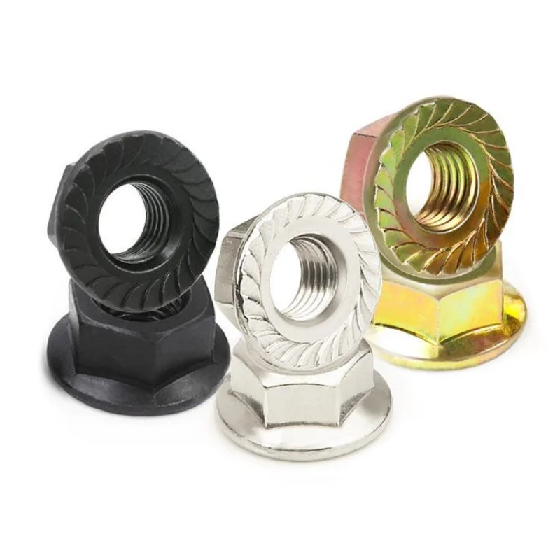 Beicai Carbon Steel Serrated Spinlock Hex Flange Nut Black Nickel-plated Color Zinc Lock Flange Nuts M2 M2.5 M3 M4 M5 M6 To M16