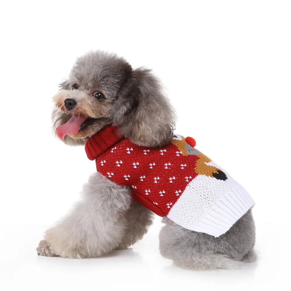 

Pet Dog Clothes Puppy Winter Warm Deer Sweater Red White Size S Christmas Party Pet Sweater Outdoor Costume Dog Clothes