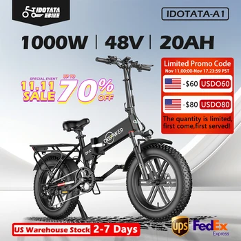 IDOTATA Electric Bike for Adults, Peak 1000W Foldable E-Bike 35mph 35-50 Miles 48V 20AH Mountain Folding 20‘’Electric Bicycle