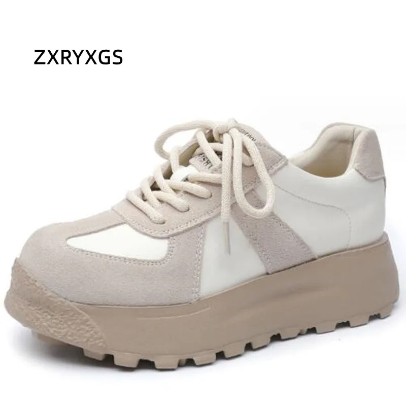 ZXRYXGS Superior Full Genuine Leather Sneakers 2024 New Thick Soled Sneakers Fashionable Women's Shoes Casual and Trendy Shoes