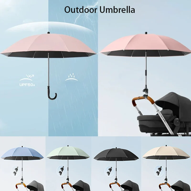 Universeller Kinderwagen-Regenschirm mit UV-Schutz, Kinderwagen-Sonnenschirm, 85 cm Durchmesser, mit Schirm-Clip-Befestigungsvorrichtung, 1 Stück