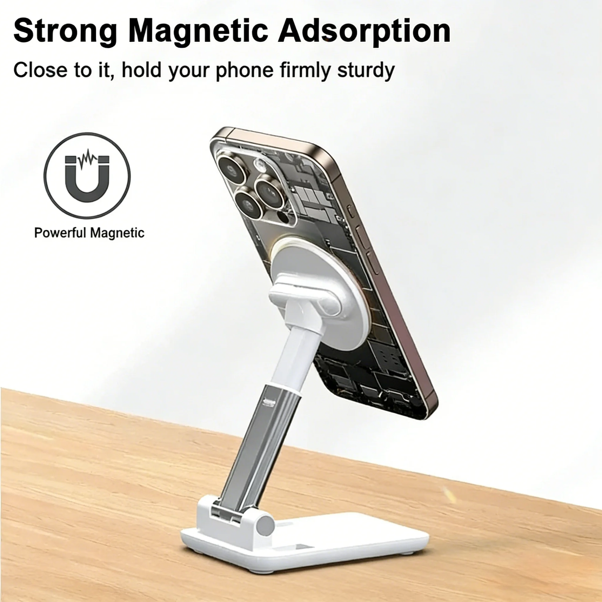 

Desktop Magnetic Phone Holder Compatible with Magsafe Foldable Metal Portable Stand for Live Stream Photography iPhone Tablet